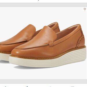 Cole Haan Originalgrand Platform Loafers Brown Leather Ivory Size 6.5 Comfort